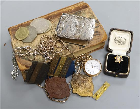 A Dunhill lighter, coins, medals etc